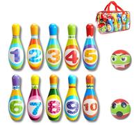 MandA® Bowling Enfant - Jeu de quilles pour Enfants + Sac de Transport - Cadeau Garçon 2-4 Ans - Cadeau Enfant - Jouets Montessori - Bowling Enfants, 10 quilles de 19 cm.