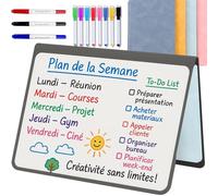 MandA® Tableau Blanc Magnétique - 2 × A5 Pliables + 8 Marqueurs Couleurs + 3 Double Pointe + Gamuza - Ardoise blanche Infantile Effaçable pour Enfants, Étudiants et Bureau | Bleu