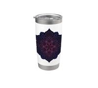 Mandala à géométrie sacrée, fleur violette indigo Gobelet isotherme en acier inoxydable double paroi