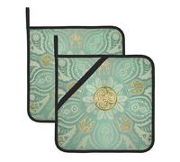 Mandala Celtique Doux Vert Sauge Et Or, Ensemble de 2 maniques, manique résistante à la Chaleur, Cuisine antidérapante, Coussin Chauffant de Cuisson, 20.5x20.5 cm