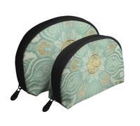 Mandala Celtique Doux Vert Sauge Et Or, Trousse de Maquillage Coquille Femme Petit Porte-Monnaie Trousse de Toilette Trousse à cosmétiques 2 pièces