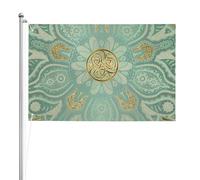 Mandala celtique vert sauge doux et or,Drapeau de jardin, bannière décorative, drapeau double face, 2 x 3 pieds, pour extérieur et intérieur