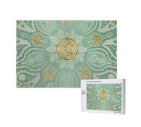 Mandala Celtique Vert Sauge Doux et Or,Puzzle Familial en Bois de 1 000 pièces pour Adultes et Adolescents, décoration d'intérieur