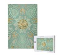 Mandala Celtique Vert Sauge Doux et Or,Puzzle Familial en Bois de 1 000 pièces pour Adultes et Adolescents