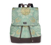 Mandala celtique vert sauge doux et or,Sac à dos imperméable pour femme, sac à dos de voyage léger en cuir PU tendance