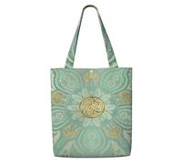 Mandala celtique vert sauge doux et or，Sacs d'épicerie réutilisables, sacs fourre-tout de grande capacité, sac à bandoulière en toile