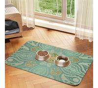 Mandala Celtique Vert Sauge Doux et Or,Tapis d'alimentation pour Animaux de Compagnie, Sets de Table en Cuir PU pour Chats et Chiens,40x60cm