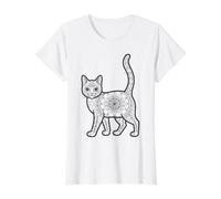 Mandala Chat à Peindre soi-même T-Shirt Graphique avec Valeur, Femme, Blanc, XS