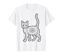 Mandala Chat à Peindre soi-même T-Shirt Graphique avec Valeur, Homme, Blanc, L