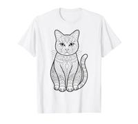 Mandala Chat à Peindre soi-même T-Shirt Graphique avec Valeur, Homme, Blanc, S