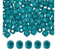 Mandala Crafts Lot de 200 perles en bois bleu sarcelle à grand trou pour macramé et tressage de cheveux, fabrication de bijoux