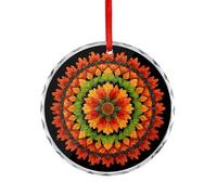 Mandala d'automne avec feuilles oranges et vertes en cristal à suspendre pour décoration d'arbre de Noël