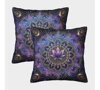 Mandala de Lotus Violet Taies d'oreiller Décoratives Design d'art spirituelMotifs Adaptés À La Maison,au Bureau,au Canapé,à La Voiture,au Jardin 45x45cm Paquet De 2