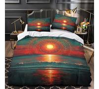 Mandala du Soleil sacré 3D Imprimé Drap de Couette Microfibre Lavable Machine Style d'art Spirituel Housse de Couette 2 taies éclair caché déco Chambre Couple King（220x240cm）