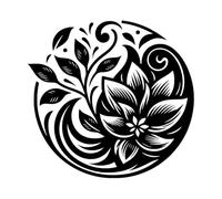 mandala élégant et floral dans un cadre circulaire avec une branche feuillue complexe et des pétales détaillés Stickers muraux 54.6x57.5cm Fourni avec un kit de film de transfert Noir