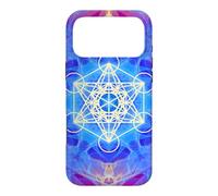 Mandala en Forme de Cube Metatron à Flammes Bleues, Rouges et Jaunes Coque pour iPhone 17 Pro Max