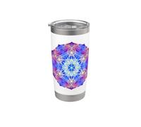 Mandala en forme de cube Metatron à flammes bleues, rouges et jaunes Gobelet isotherme en acier inoxydable double paroi