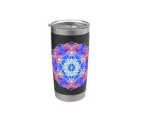 Mandala en forme de cube Metatron à flammes bleues, rouges et jaunes Gobelet isotherme en acier inoxydable double paroi