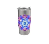 Mandala en forme de cube Metatron à flammes bleues, rouges et jaunes Gobelet isotherme en acier inoxydable double paroi