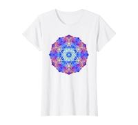 Mandala en Forme de Cube Metatron à Flammes Bleues, Rouges et Jaunes T-Shirt Graphique avec Valeur, Femme, Blanc, L