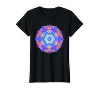 Mandala en Forme de Cube Metatron à Flammes Bleues, Rouges et Jaunes T-Shirt Graphique avec Valeur, Femme, Noir, S