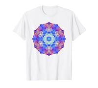 Mandala en Forme de Cube Metatron à Flammes Bleues, Rouges et Jaunes T-Shirt Graphique avec Valeur, Homme, Blanc, XL