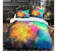 Mandala Ensemble De Literie 3D Imprimée Microfibre Résistante 3 Pièces 2 Taies Douce Coloré Spiritual Housse de Couette Respirante Entretien Facile for Adulte Enfants Filles Single（140x200cm）