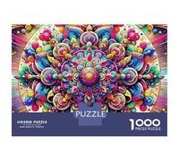 Mandala Fleur - Puzzle de 1000 pièces en Carton recyclé, Motif Floral irisé - Idéal pour Les Loisirs en Famille ou à la Maison - Activité Anti-Stress - 70 x 50 cm