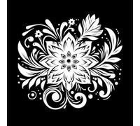 mandala floral avec des pétales complexes, des feuilles et des tourbillons ornementaux sur un fond propre Stickers gravés 42x46.1cm Auto-adhésif Blanc