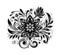 mandala floral avec des pétales complexes, des feuilles et des tourbillons ornementaux sur un fond propre Stickers gravés 54.6x59.9cm Multicolore Noir