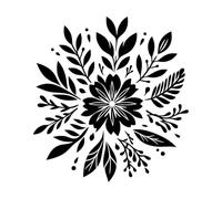 mandala floral comportant une fleur centrale, des feuilles et des embellissements décoratifs sur un fond propre Stickers gravés 42x44.9cm Décoration de carrosserie Noir