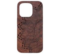 Mandala gravé en bois - Fleurs florales Yoga Namaste PC Coque pour iPhone 15 Pro