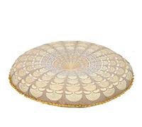 Mandala Life ART Bohémien Décor Coussin de Méditation - Rembourrage Non Inclus 60cm Ronde Coton - Pouf Zafu Yoga Décoratif Fait Main - Broderie Beige