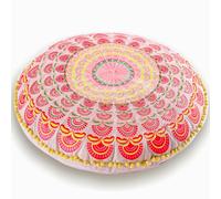 Mandala Life ART Bohémien Yoga Décor Coussin de Sol - Rembourrage Non Inclus 60cm Ronde Coton - Pouf Décoratif Fait Main - Broderie Rauge