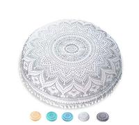 Mandala Life ART Bohémien Yoga Décor Housse de Coussin de Sol - 75cm - Taie d'oreiller Tapis de Méditation Ronde - Décoratif Pouf Tapis en Coton imprimé