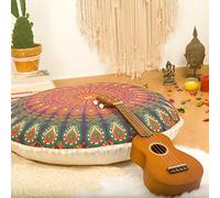 Mandala Life ART Bohémien Yoga Décor Housse de Coussin de Sol - 75cm - Taie d'oreiller Tapis de Méditation Ronde - Décoratif Pouf Tapis en Coton imprimé