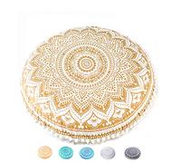 Mandala Life ART Bohémien Yoga Décor Housse de Coussin de Sol - 75cm - Taie d'oreiller Tapis de Méditation Ronde - Décoratif Pouf Tapis en Coton imprimé