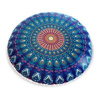 Mandala Life ART Bohémien Yoga Décor Housse de Coussin de Sol - 75cm - Taie d'oreiller Tapis de Méditation Ronde - Décoratif Pouf Tapis en Coton imprimé