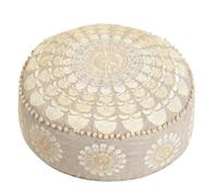 Mandala Life ART Boho Chic Décoratif Coussin de Sol - Rembourrage Non Inclus 60x20cm Ronde Coton - Bohémien Indien Pouf Tabouret Décor Fait Main - Broderie Beige