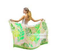 Mandala Life ART Cache Maillot De Bain Femme avec des Franges Vert Pareo Plage Mode Femmes Orientale Sexy XXL Longue Robe Jupe Tapisserie Foulard Écharpe Coton Sarong 180X110Cm