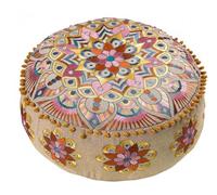 Mandala Life ART Coussin de Sol Marocain Décoratif - Rembourrage Non Inclus 60x20cm Ronde Coton - Indien Yoga Tabouret Pouf Décoratif Fait Main - Broderie Coloré