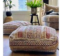 Mandala Life ART Housse de coussin de sol bohème - Mélange de laine pure et coton - 61 x 61 x 20,3 cm - Rembourrage non inclus - Broderie artisanale à la main - Housse de pouf marocaine de luxe bohème