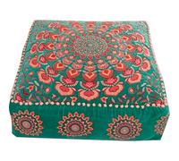 Mandala Life ART Housse de Pouf Ottoman Turquoise avec Broderie en Velours - Coussin de Sol Doux brodé au Design marocain, 60 cm de diamètre, idéal pour Le Salon, la Chambre ou la Salle de méditation