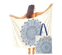 Cache Maillot De Bain Femme avec Sac Fourre-Tout Assorti Bleu Mandala Pareo À Porter Au-Dessus du Maillot De Bain Boheme XXL Longue Robe Jupe Tapisserie Foulard Écharpe Coton Sarong 180X110Cm
