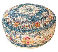 Mandala Life ART Pouf ottoman bleu avec rembourrage - Fabriqué à la main Bohemian Cozy - Repose-pieds rond pour chambre à coucher - Lit pour animaux de compagnie vide 60 x 20 cm