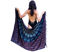 Mandala Life ART Sortie De Plage Femme Avec Des Franges Bleu Pareo À Porter Au-Dessus Du Maillot De Bain Boheme Xxl Longue Robe Jupe Tapisserie Foulard Écharpe Rayone Hoome Sarong 180X110Cm