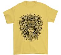 Mandala Lion T-shirt pour homme 100 % coton, jaune, S