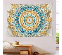 Mandala Luxueux Tapisserie Or Bleu Géométrie Classique Mur Chambre À Coucher Plage Couverture Mural Wall Art Tapestry, Salon, Dortoir, Esthétique Lavable Décoration Murale 180X230Cm