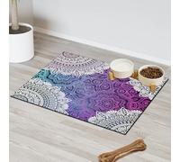 Mandala Paisley Tapis d'alimentation ethnique pour animal domestique pour chat et chien Tapis d'alimentation pour animal domestique Tapis d'alimentation absorbant Nti-Slip Contain Spills Protège les