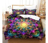 Mandala Psychédélique-Art Fractal Coloré Housse De Couette Parure De Lit Moderne 3D Microfibre avec Fermeture Éclair Et Taies d'oreiller Super King（260x220cm）